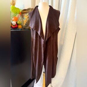 GRACE ELEMENTS Faux Suede Women Vest Pockets Dark Chocolate Sz L